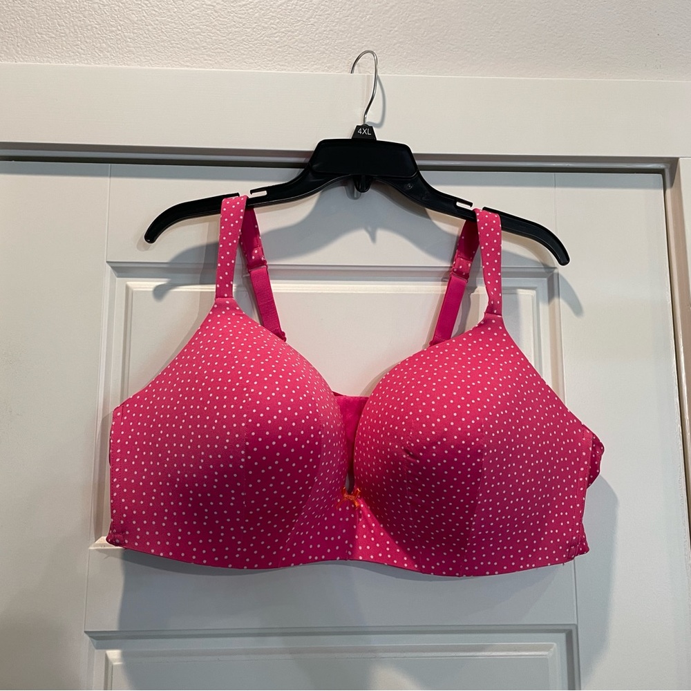 Lane Bryant Hot Pink Polka Dot WireFree Bra 48C